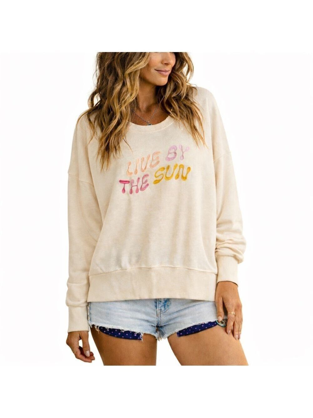 TERRY cloth retro crop sweater Large graphic embroidered boxy long sleeve coast